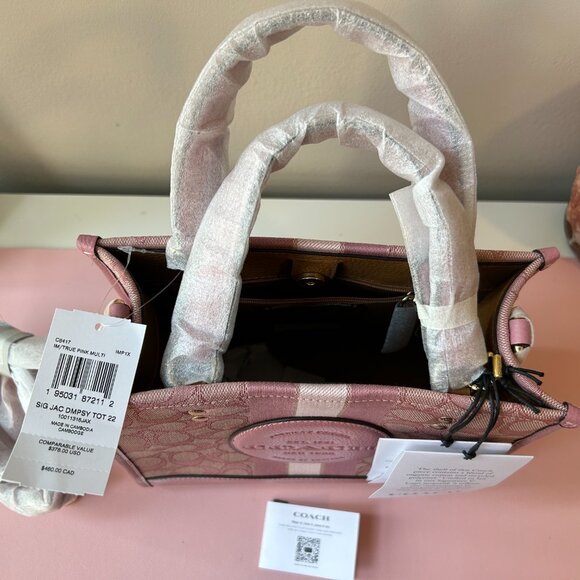 NWT Coach Dempsey Tote Bag 22 In Signature Jacquard With Coach Patch - Picture 5 of 10